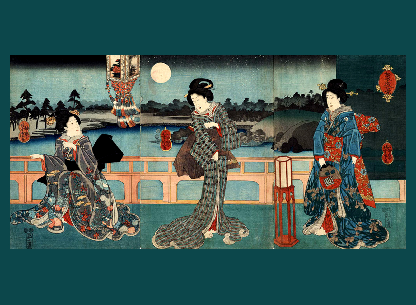TRE GEISHA SUL LAGO DI NOTTE