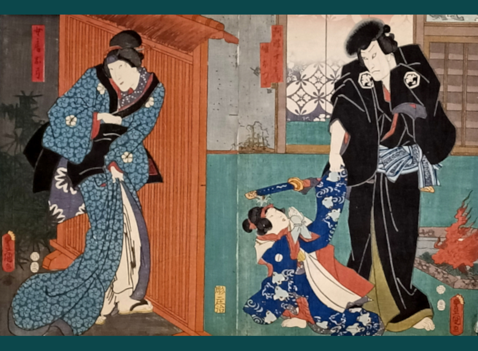 GLI ATTORI BANDO HIKOSABURO V NEL RUOLO DI HANAYA TOKUBEI E IWAI KUMESABURO III NEL RUOLO DELLA MOGLIE DI TOKUBEI OFUSA